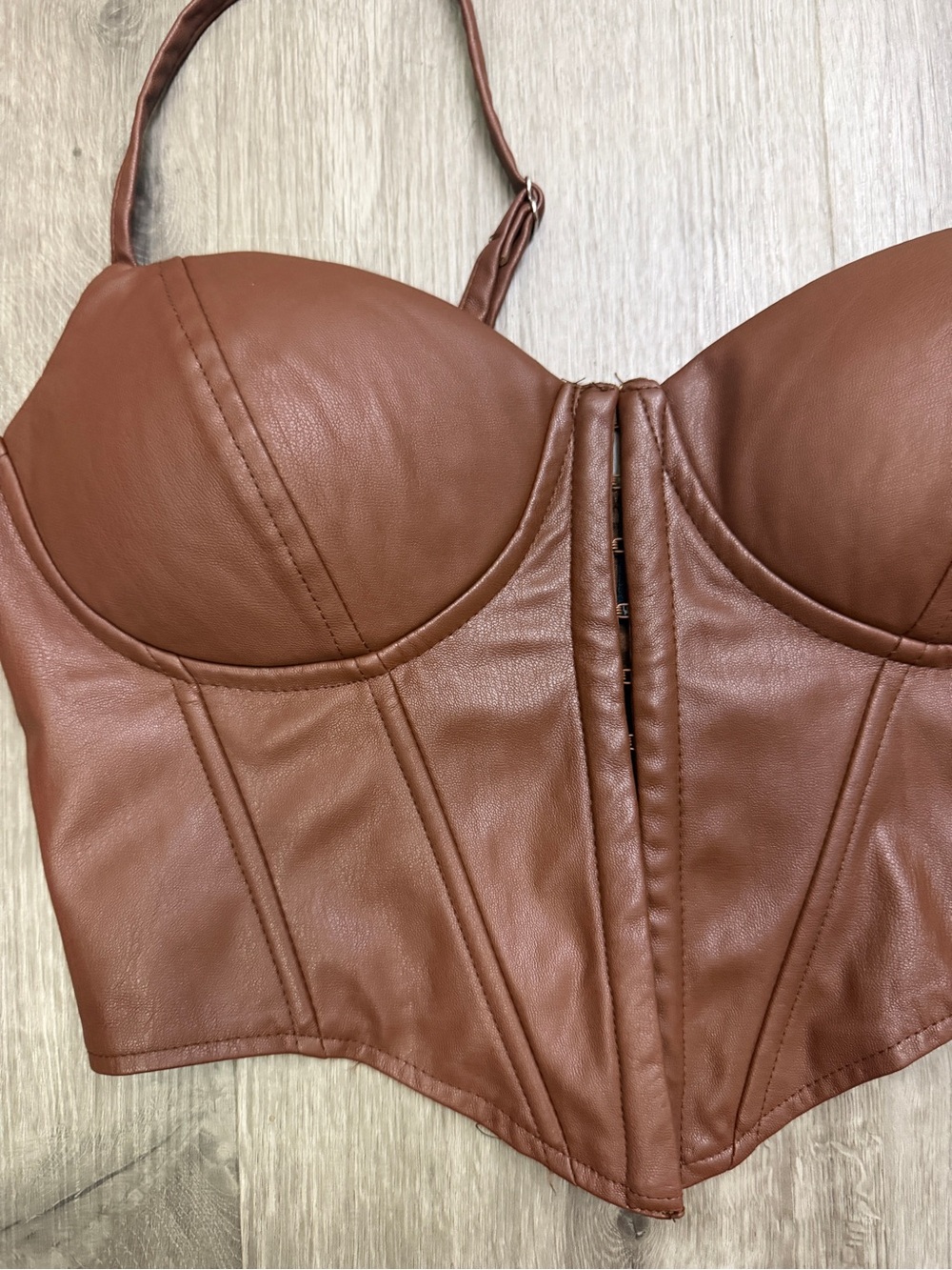 Windsor Brown Faux Leather Corset Bustier Top Size Medium